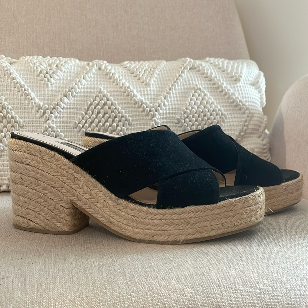 Zara Basic Collection - black woven raffia block heel platform EU 40 (size 9)